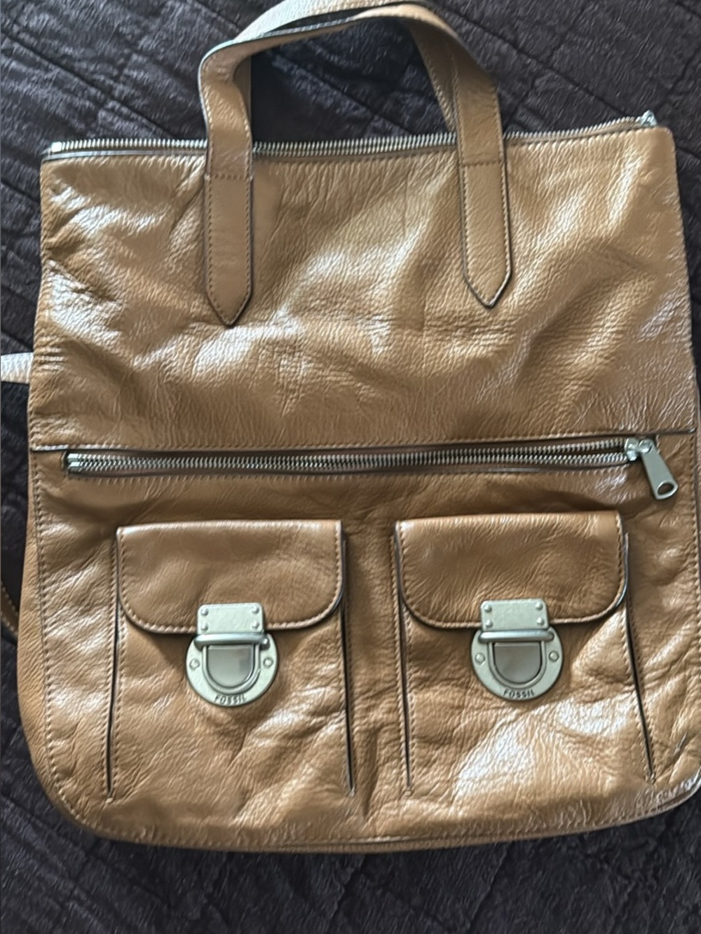 Fossil Brown Leather Convertible Backpack Tote